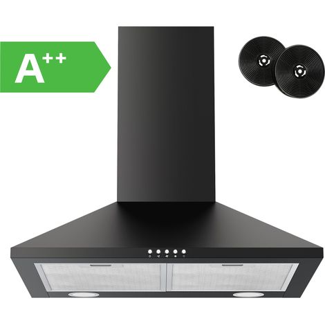 FIREGAS Campana extractora 60cm, Motor sin escobillas, 3 velocidades, 352m³/h, Canalizado y Recirculación, Iluminación LED, Filtro de carbón incluida, Clase A++ Campana decorativa Negra