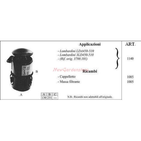 Filtro olio LOMBARDINI per motocoltivatore LDA450 510 1140