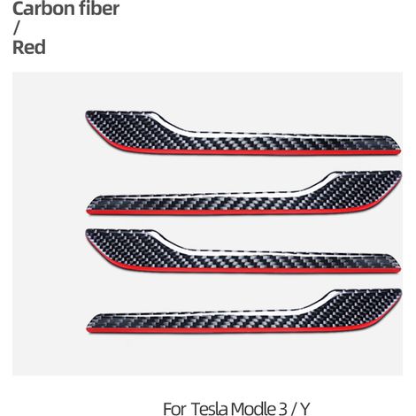 (Lot de 4 autocollants rouges en fibre de carbone pour poignées de porte de voiture, compatibles avec Tesla Model 3 et Model Y (2019-2023). Accessoires de tuning auto. (1/5)