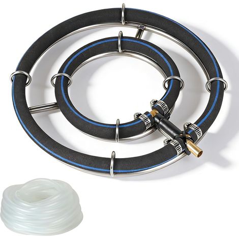 Aérateur de Bassin, Anneau d'aération φ25cm, 2 en 1 Anneaux Con Acier Inoxydable 304, Bulleur pour Bassin avec 5m Tuyau φ9mm (1/5)