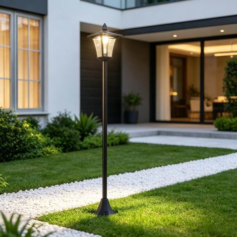 Lampadaire solaire d'extérieur vintage en acier inoxydable et plastique PP noir 18x18x160 cm (1/5)