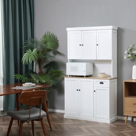 Buffet cuisine haute - 101x39x180cm - tiroir - dessus micro-ondes - garde-manger étroit - placards - blanc