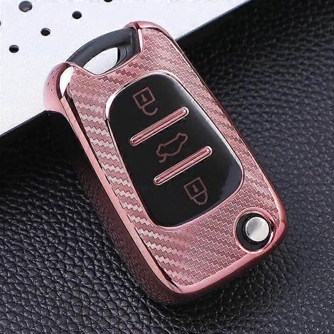 Autoschlüsselhülle aus TPU mit Carbonmuster für Hyundai i30, i40, IX25, Creta, IX35, HB20, Solaris, Elantra, Accent und Kia K2, K5, Rio und Sportage – Pink