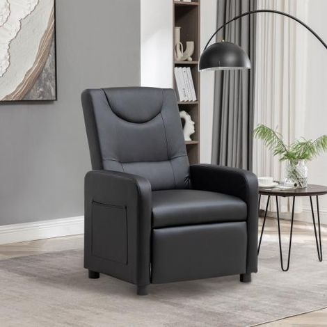 Fauteuil TV inclinable canapé repose pieds siège relaxation cuir PU noir (1/5)