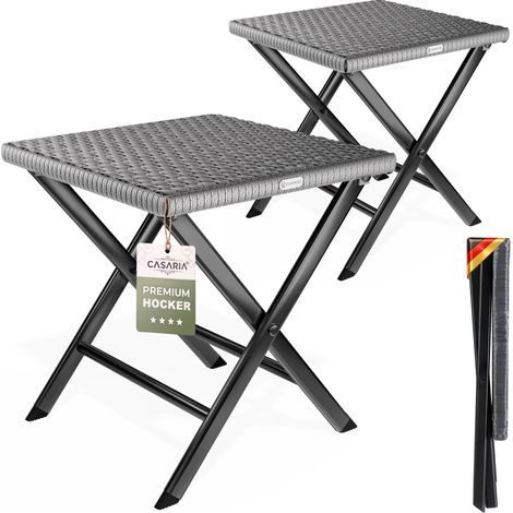 CASARIA® Polyrattan Klapphocker 120kg Belastbarkeit 43x40x44cm klappbar leicht tragbar außen wetterfest Garten Terrasse Balkon Camping Hocker Stuhl Tisch 2x anthrazit