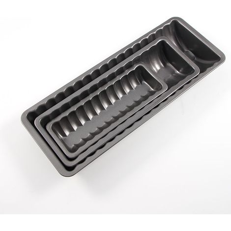 Ensemble de 3 moules à gâteau en bûche, moule rectangulaire, moule à pâtisserie, moule à bûche, moule à gâteau, acier inoxydable, noir, 20 + 25 + 30 cm