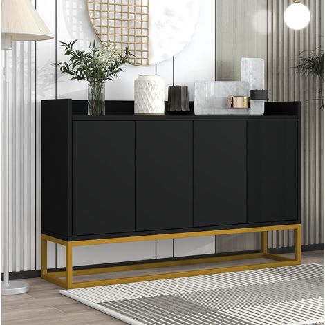 meuble rangement buffet 4 portes 120 cm métal blanc OKMYHOME (1/5)