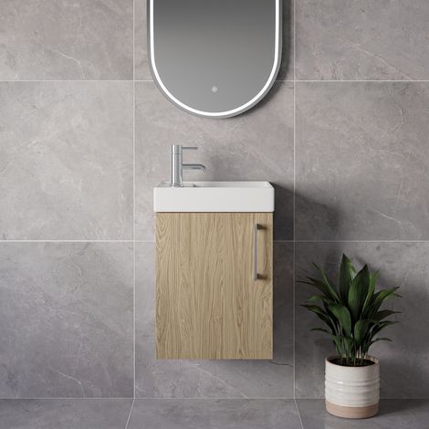 Napoli Cube Light Oak 400mm Wall Mounted Single Door Vanity Unit with Align Basin - 400mm - Chrome 160mm Handle