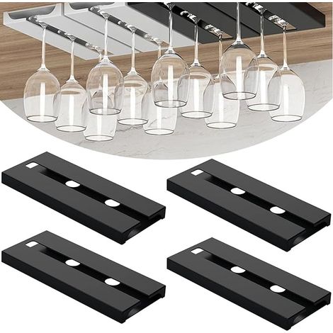 Porte Verre à Vin Suspendu, Support de Sous Armoire Sans Perçage Porte-Verres Pied Auto-adhésif Accroche-verres Pour étagère Bar Cuisine Restaurant (Noir) (1/5)