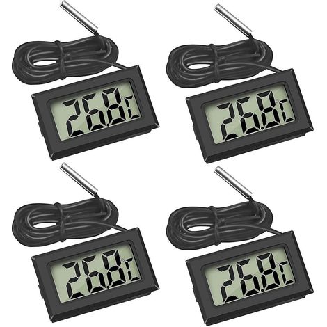 Mini thermomètre numérique LCD avec sonde de température pour réfrigérateur, congélateur et aquarium (4x noir) (1/5)