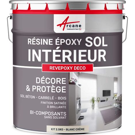 Peinture sol,  résine epoxy, peinture pour sol, salon, cuisine, salle de bains,  effet miroir : Revepoxy deco - 2.5 kg (jusqu'à 12.5 m² en 2 couches) Blanc Crème - RAL 9001 - ARCANE INDUSTRIES
