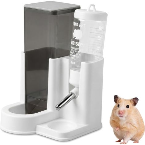 Mangeoire et biberon pour Hamster, Distributeur Automatique 2-en-1 300 ML + 80 ML, Base Lourde Anti-Renversement avec système à Bille, Facile à Nettoyer pour Petits rongeurs (1 Ensemble) (1/5)