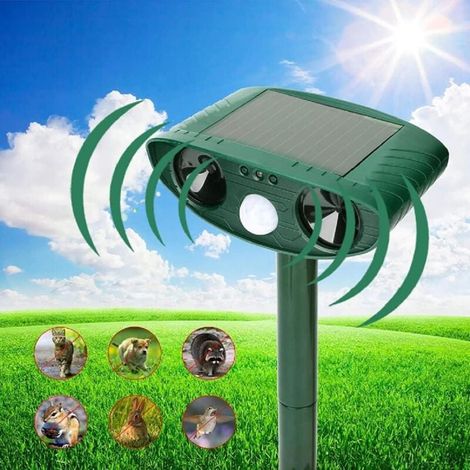 Répulsif à ultrasons pour souris avec détecteur de mouvement, répulsif d'extérieur étanche pour chats, chiens, rats, ratons laveurs et animaux de jardin (1/4)