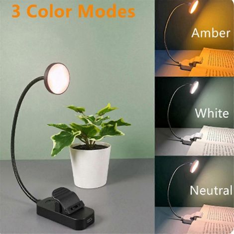 Runde Schlauchklemme, Buchlampe, dreifarbige, warme Nachtlampe fürs Schlafzimmer