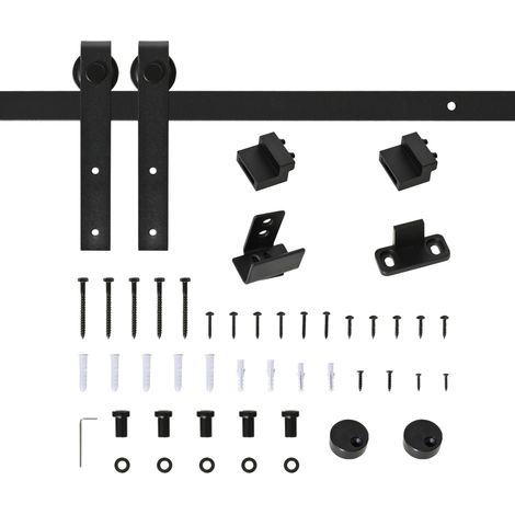 Kit rail porte coulissante 183 cm avec accessoires, acier noir, pour porte simple en bois 35 à 45 mm, charge 20 kg, gain de place pour meubles, CHICFURN (1/5)