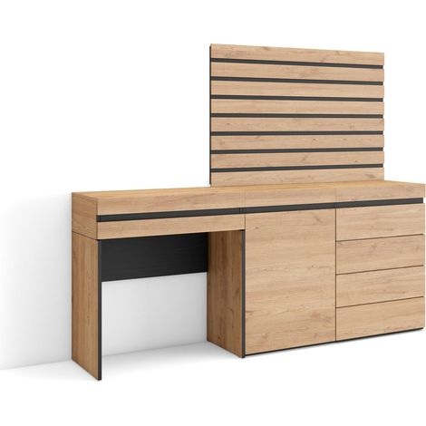 Skraut Home – Coiffeuse enfant 177x35x145cm – Avec tiroir multifonctionnel – Style moderne en chêne – Rangement pratique pour maquillage et accessoires (1/5)