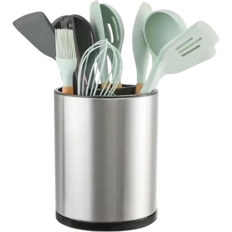 Support Pour Ustensiles De Cuisine - Rotatif 360° - Acier Inoxydable - 3 Compartiments - Dimensions 16 X 16 X 20,3 Cm - 1 Pièce (1/5)