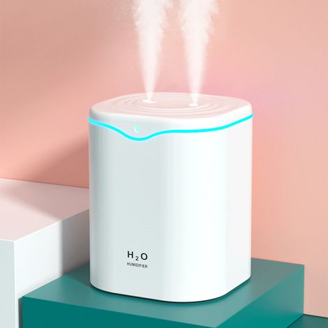 Humidificateur USB double pulvérisation silencieux, grande capacité brume fine portable avec veilleuse pour chambre bureau blanc (1/5)