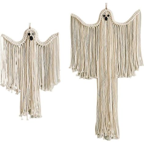 Lot de 2 décorations murales en macramé pour Halloween, ambiance sorcière et mystérieuse, style gothique bohème sombre. (1/5)
