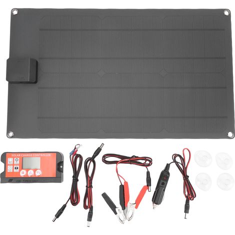 Ortviai Régulateur de charge solaire 30 W pour batterie voiture/moto/bateau/VR – kit étanche avec panneau monocristallin