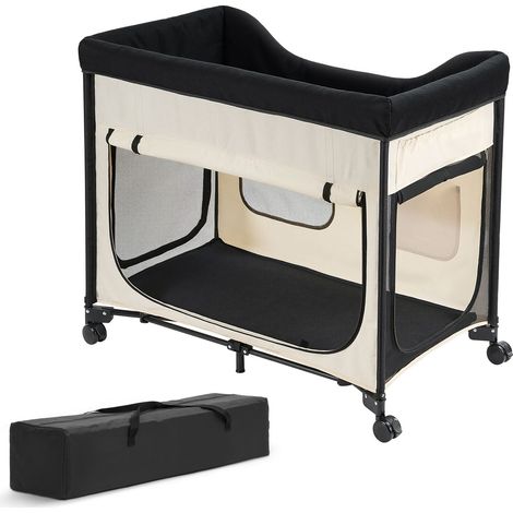 Lit surélevé pour chien et chat, panier superposé pliable en toile Oxford 600D et velours, couchage d'appoint roulant avec rangement latéral et sac de transport, XL, beige (1/5)