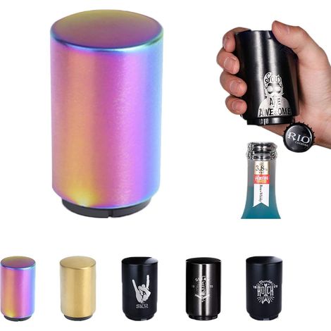 Magnetische flesopener met drukknop voor bierflessen, automatische roestvrijstalen bierflesopener, bieropener, cola, frisdrank, keukenaccessoires, cadeaus (1/5)