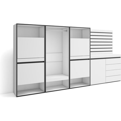 Skraut Home - Scarpiera, Mobile Salvaspazio, 287x145x35 cm, Camera da letto, stanza, Armadio Aperto, Cassettiera, Pannelli Decorativi, Stile moderno, Bianco (1/5)