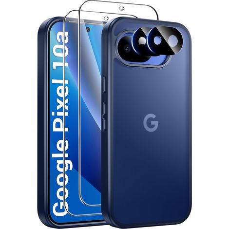 Coque pour Google Pixel 10a avec 2 Verre Trempé et 2 Caméra Protecteur, Anti Rayures Protection Antichoc TPU Bumper Housse, Bleu foncé (1/5)