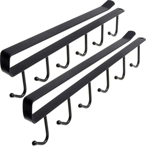 Set aus zwei schwarzen Becherhaltern, integrierten Haken zur Schrankbefestigung, kein Bohren erforderlich, bietet Platz für 6 Becher.