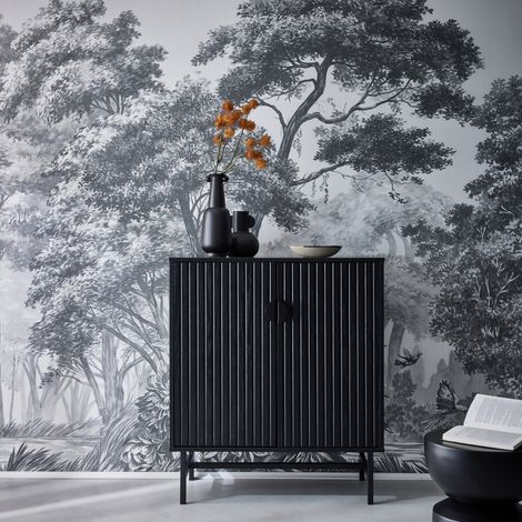 Credenza effetto legno con scanalature nere 2 ante, 80cm (1/5)