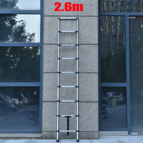 8.5FT Échelle télescopique de 2,6 m en acier inoxydable de haute qualité, 9 marches, échelle à coulisse, échelle pliante antidérapante, escabeau, échelle polyvalente Capacité de charge jusqu'à 150 kg (1/5)