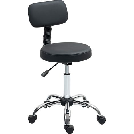 Sgabello Regolabile Girevole 46x51x78-93 cm con Schienale e Seduta Imbottiti Capacità 120 kg in Finta Pelle Nero (1/5)