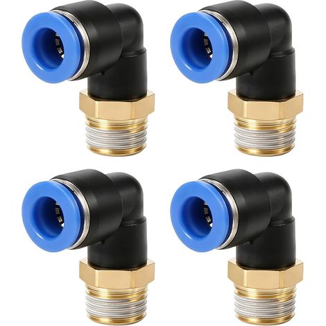 4Pcs Push-in Compressed Air Fitting,90° Elbow Pneumatic Fittings With Outer Thread,Quick Pneumatic Fittings,Quick Fittings For Compressed Zir Hose,10mm 3/8" Pt (1/5)