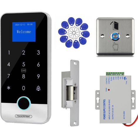 Kit Contrôle d'Accès WiFi à Empreinte, Serrure à Gâche Électrique NC (1/5)