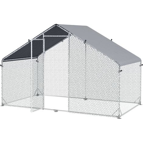 Galvanised Walk In Chicken Coop Hen House w/ WaterResist Cover, 3 x 1.7 x 1.9m (1/5)