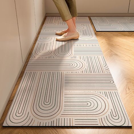 Tapis de sol cuisine en terre de diatomée – Absorbant eau et huile, antidérapant, style wabi-sabi, 40 x 60 cm-lsw
