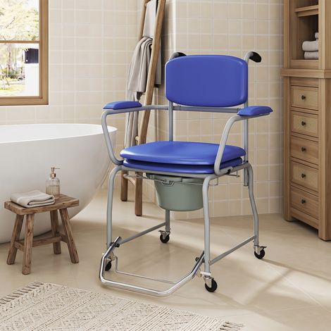 Chaise de douche à roulettes, fauteuil roulant confort rembourré avec accoudoirs rabattables (1/5)
