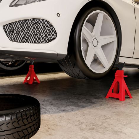 Lot de 2 chandelles réglables de 3 tonnes pour cric de voiture, 29-42,5 cm, acier au carbone et fonte, rouges