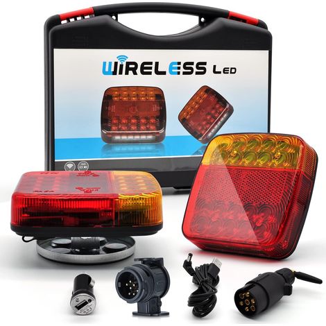 2 Pack Eclairage arrière Feux Led sans fil WiFi pour remorque,kit éclairage arrière LED Feux Arrière Base Aimanté, avec 7/13 pôles Pour Auto Camion Tracteur Remorque Caravane (1/5)