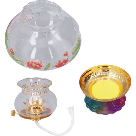 Petroleum-Buddha-Lampe in klassischer Blumenform, exquisite, schöne, elegante Retro-Leuchte für Zuhause und Tempel (mittlere Blumenform mit Farbverlauf am Sockel) (1/5)