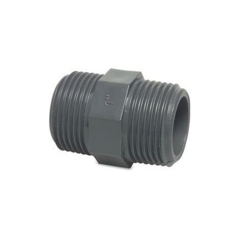 Profec Doppelnippel mit Sechskant, PVC-U, 1 Zoll AG, 10 bar, grau (1/5)