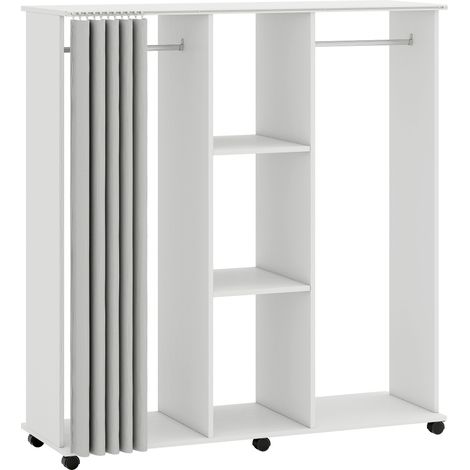 Armoire mobile à 6 roulettes, 120 x 40 x 128 cm (L x l x H), bois blanc (1/5)