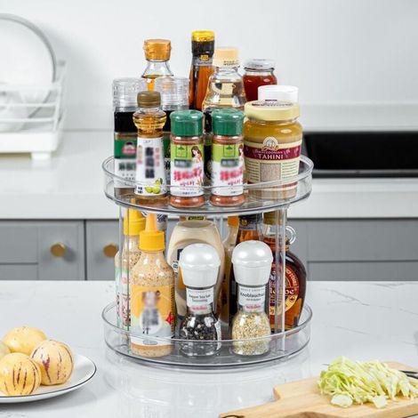Drehbarer Gewürzständer, Lazy Susan Küchenaufbewahrungsorganizer, Schrankregal-Organizer, Gewürzregal, Kühlschrank, Schlafzimmer (23 cm, 2 Ebenen) (1/4)