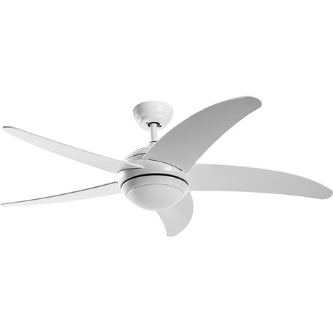 Ventilatore a Soffitto LED Grecale 18W Bianco con CCT 3000-4000-6500K, 5 Pale in Legno, Telecomando Radio e Funzione Inverno - Rossini (1/2)