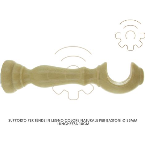 Paire de supports pour tringles A rideaux en bois naturel 35 mm A 10 cm du mur