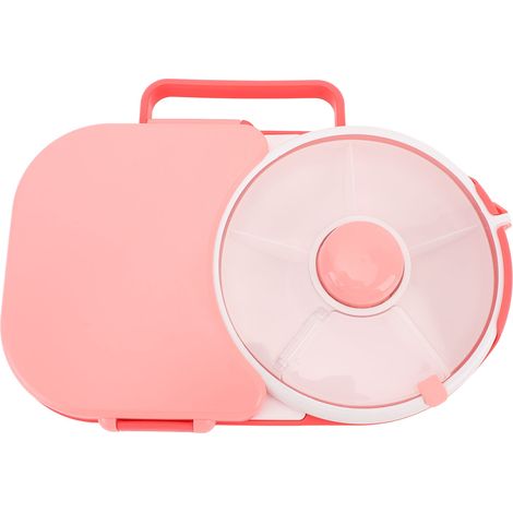 Boîte de rangement rotative pour collations avec couvercle hermétique en plastique rose corail, idéale pour l'extérieur. (1/5)