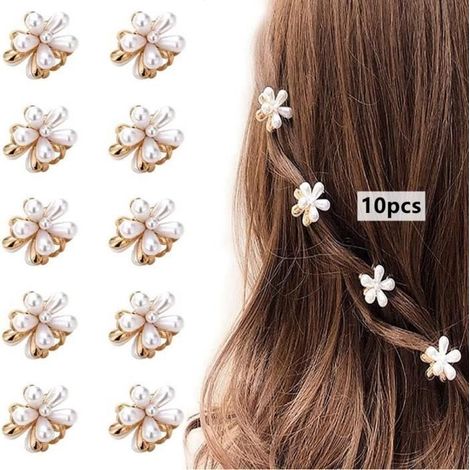 Haarspangen, Mini-Haarspangen in Blumenform, Perlenhaarspangen, französische Haarspangen, für Damen, Mädchen, Partys, 10 Stück (1/4)