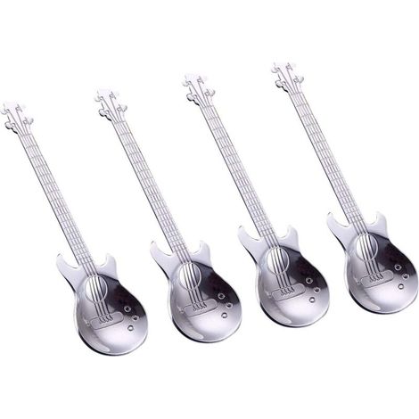 4 cuillères à café en acier inoxydable, belle cuillère de mélange de conception musicale pour Espresso, dessert, thé, argent