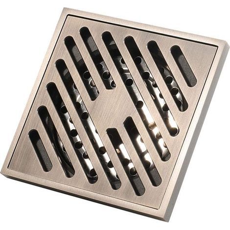 Grille amovible pour bonde de douche carrée, récupérateur de cheveux inclus, siphon de sol en laiton à haut débit, conception de drainage intégrée (1/5)