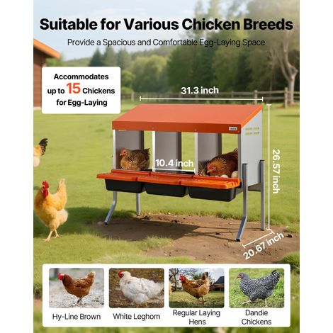 Pondoir à Poules 3 Compartiments Nichoir à Poule Acier Galvanisé et Plastique Haute Résistance pour Différentes Races de Poules, av… (1/5)